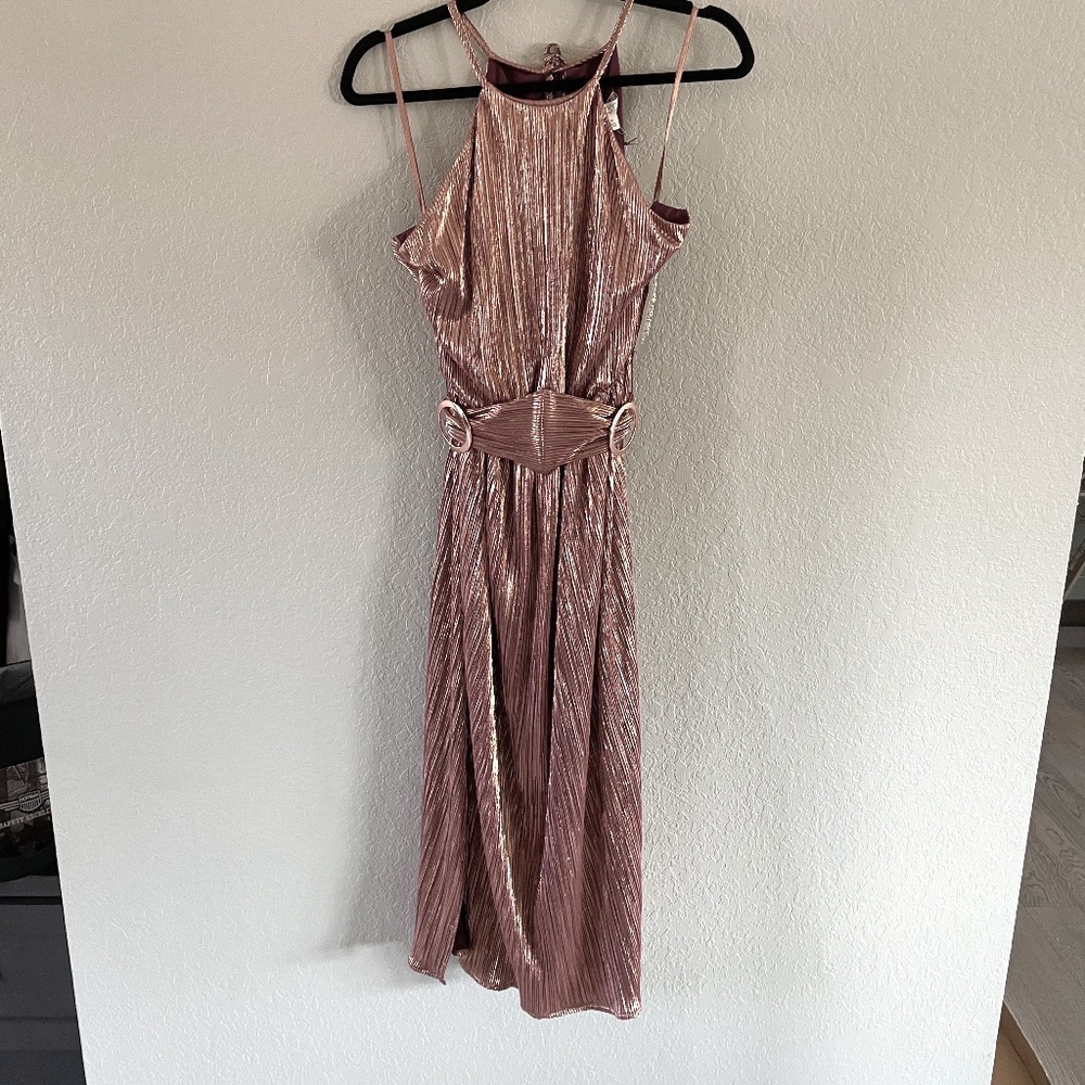 NWT Bronze/purple "lame" gown with belt